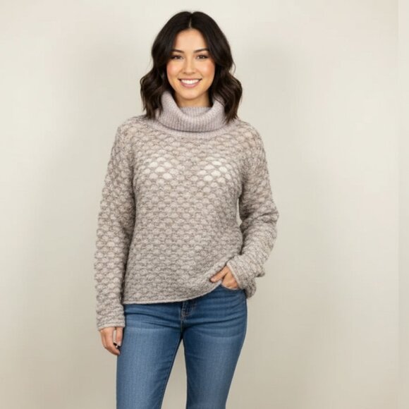 Anthropologie One Grey Day Sweater Turtleneck Knit Mohair Wool Size Small - Picture 1 of 16